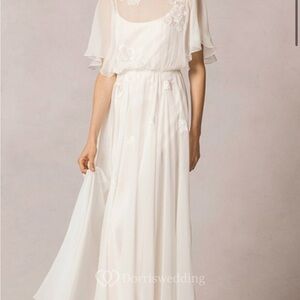 Dorris Wedding White/Ivory Wedding Dress with Sheer Cape Sleeves - Size 12